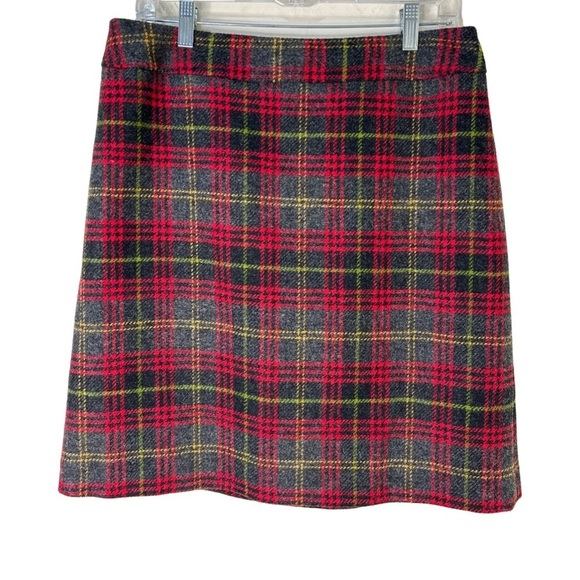 BODEN 100% Wool Lined Plaid A-Line Skirt - Red Gray Yellow Size 14 Long - Picture 1 of 10